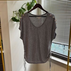 French Laundry Black and White Striped V-Neck Blouse